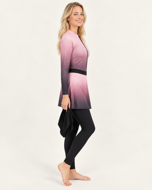 Swim Set, Pink-Burgundy Ombre & Tribon &Skirt-1521/2026